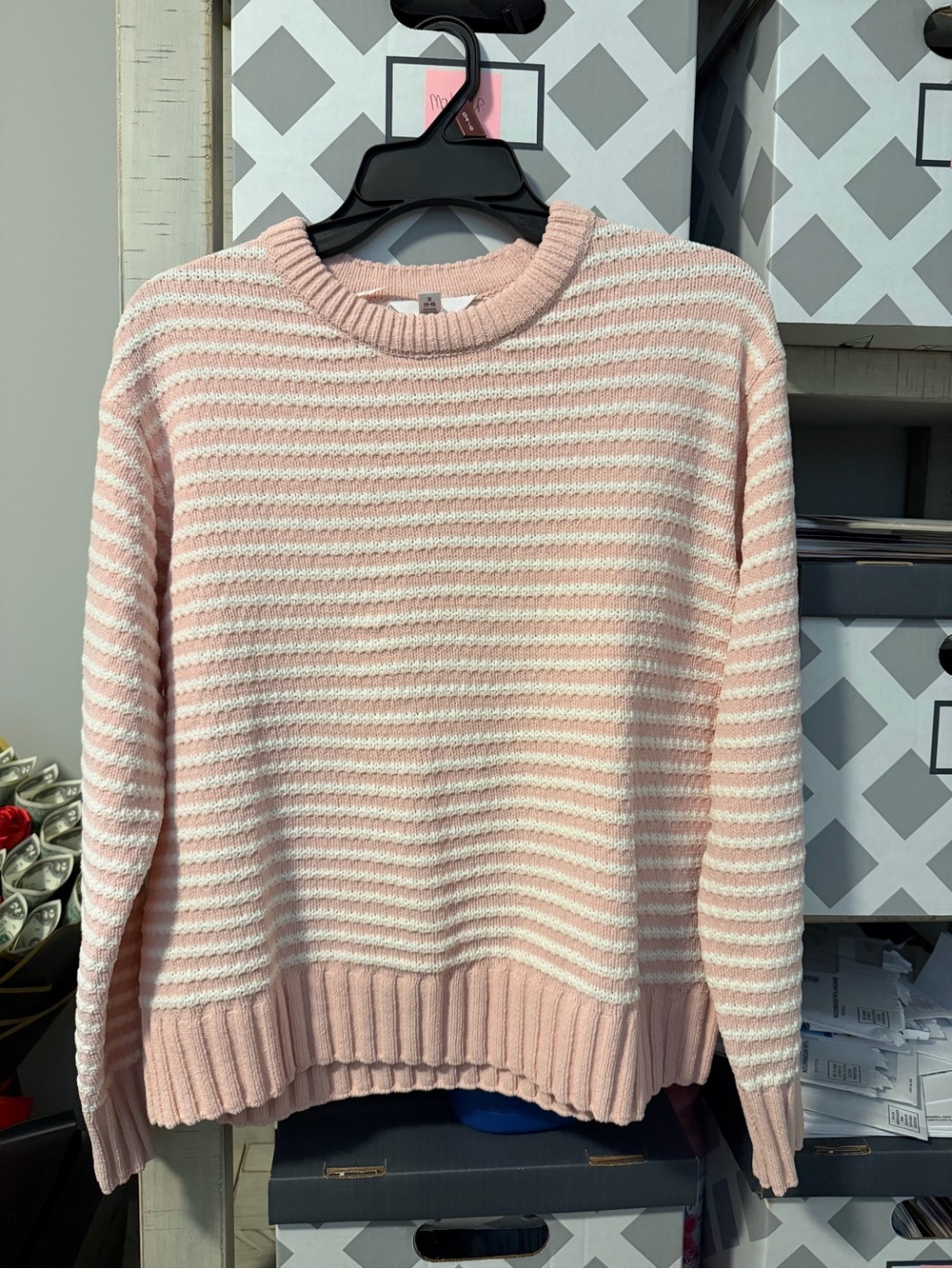 Time and Tru Pink and White Striped Crewneck Sweater